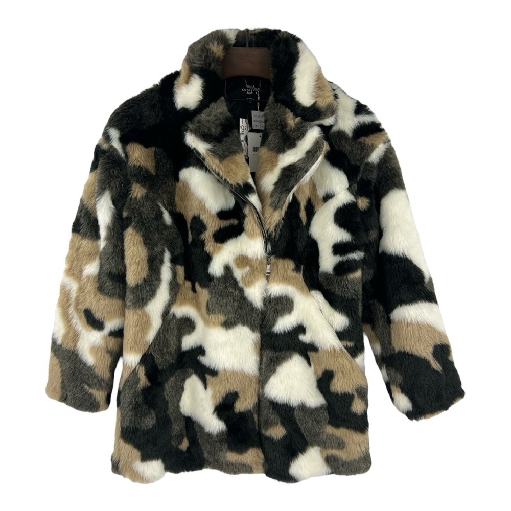 NWT’S LA Coalition Vegan Faux Fur Penny Lane Animal Print Teddy Brown Cream Coat